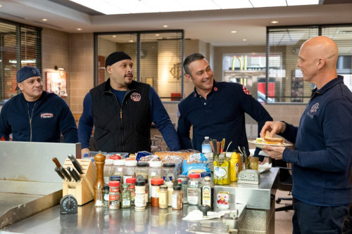 CHICAGO FIRE -- "No Survivors" Episode 916 -- Pictured: (l-r) Joe Minoso as Joe Cruz, Taylor Kinney 