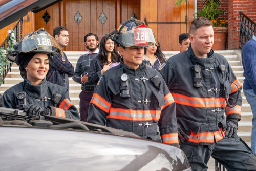 9-1-1: LONE STAR: L-R: Natacha Karam, Rob Lowe and Jim Parrack in the The Bird episode of 9-1-1: LON