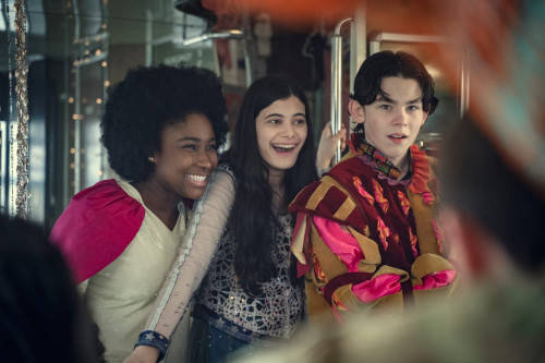 The Last Bus Season 1. Lauryn Ajufo as Misha, Phoebe De Silva as Sophie, and Nathanael Saleh as Josh