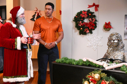 YOUNG ROCK -- "Dwanta Claus" Episode 306 -- Pictured: (l-r) Sam Ball as Nick 'Mankind' Foley, Uli La